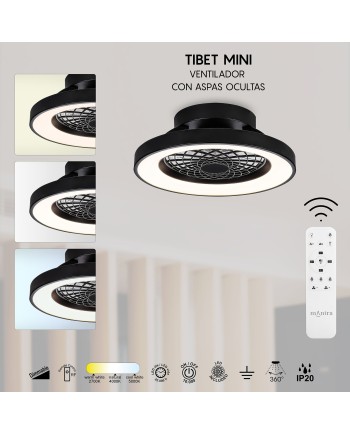 TIBET MINI * VENTILADOR PLAFÓN LED NEGRO CON MANDO